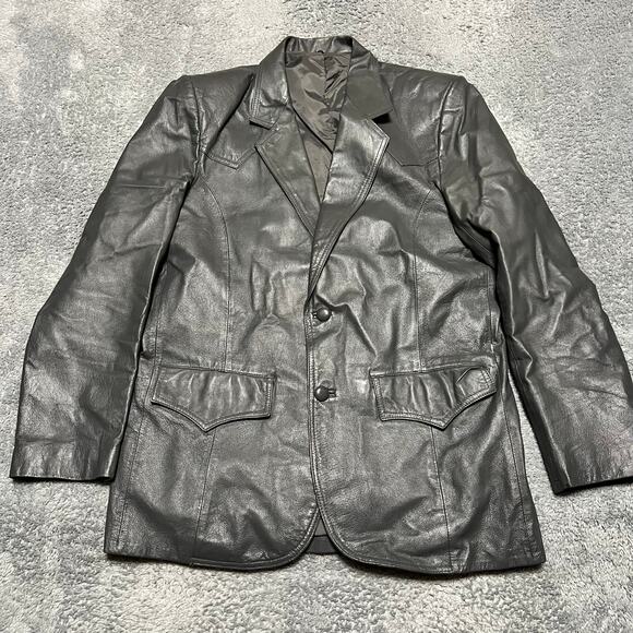 VTG Miller Stockman Western Blazer Mens 40 Gray Leather 2 Button Single Vent - Picture 1 of 12